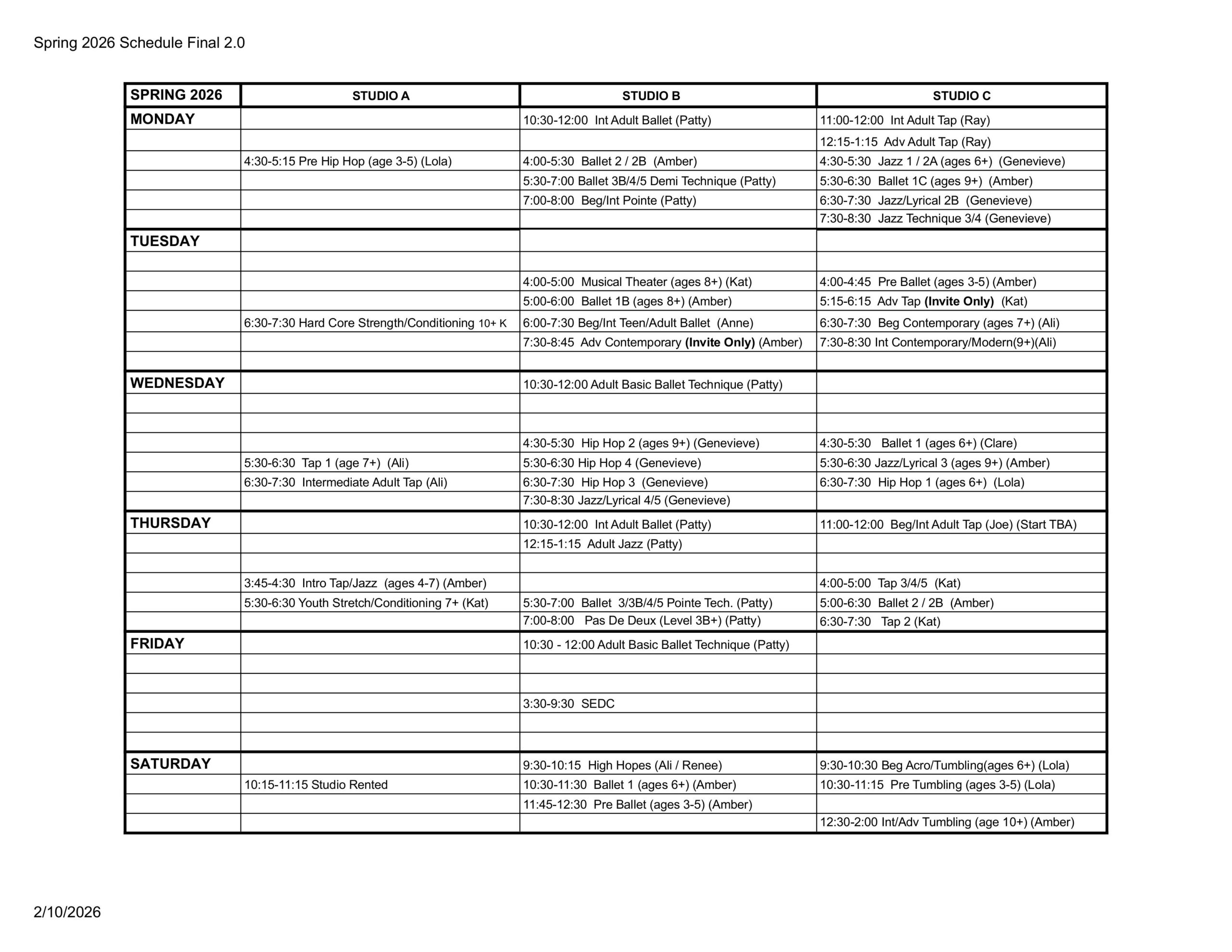 Spring 2026 Schedule Final 2.0 - Sheet1
